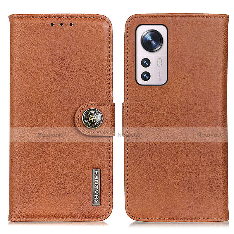 Leather Case Stands Flip Cover Holder K02Z for Xiaomi Mi 12 5G Brown