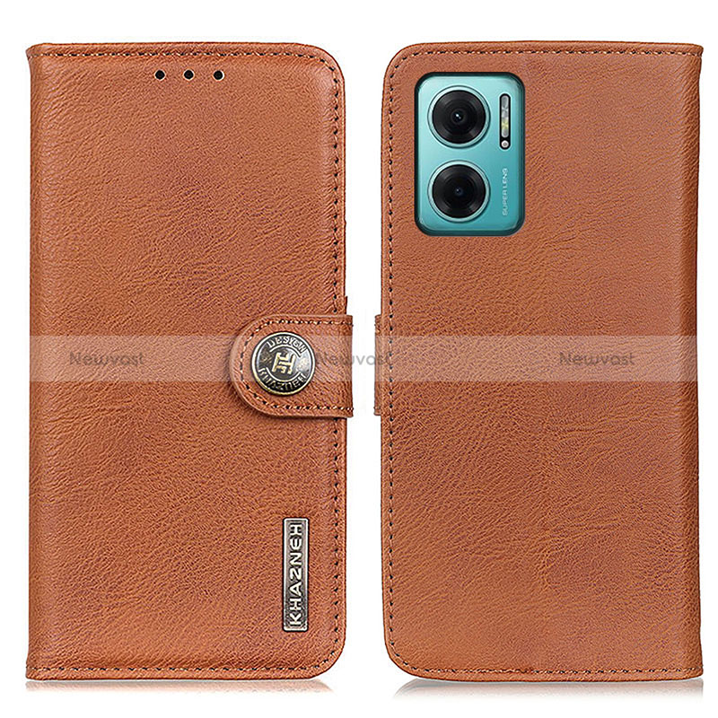 Leather Case Stands Flip Cover Holder K02Z for Xiaomi Redmi 10 Prime Plus 5G Brown