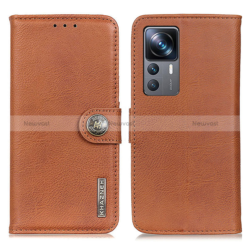 Leather Case Stands Flip Cover Holder K02Z for Xiaomi Redmi K50 Ultra 5G Brown