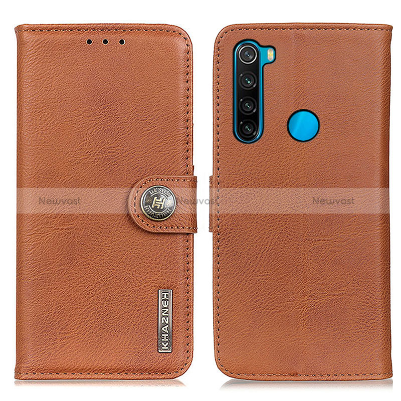 Leather Case Stands Flip Cover Holder K02Z for Xiaomi Redmi Note 8 (2021) Brown