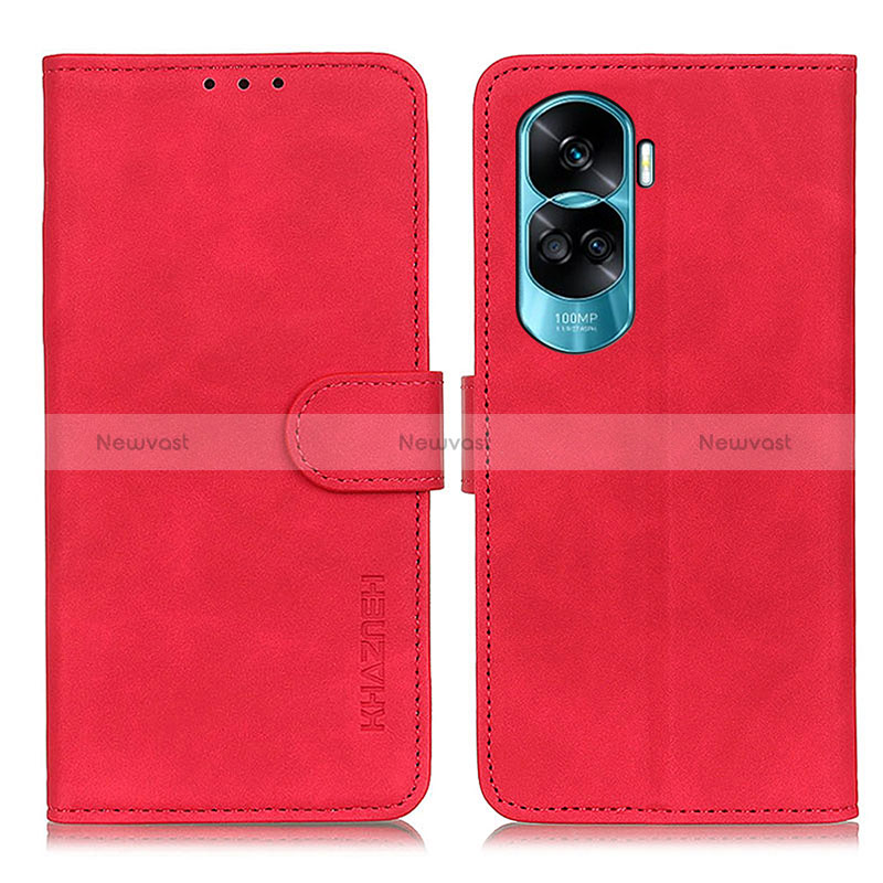 Leather Case Stands Flip Cover Holder K03Z for Huawei Honor 90 Lite 5G Red