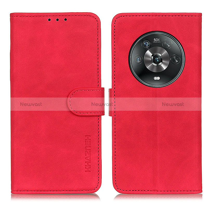 Leather Case Stands Flip Cover Holder K03Z for Huawei Honor Magic4 5G Red