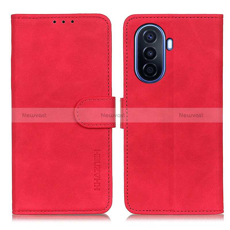Leather Case Stands Flip Cover Holder K03Z for Huawei Nova Y70 Plus Red