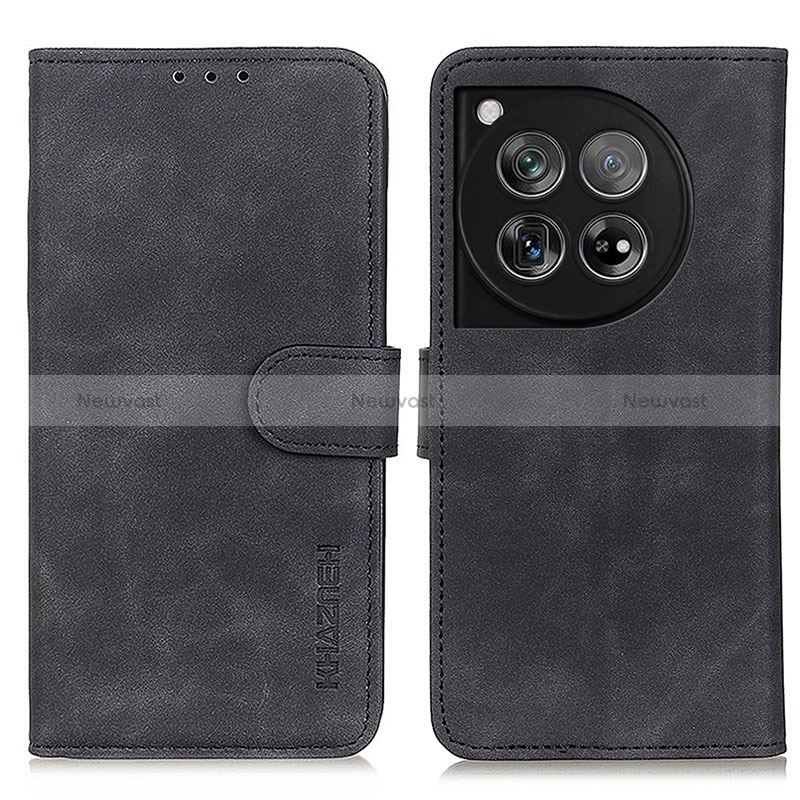 Leather Case Stands Flip Cover Holder K03Z for OnePlus 12R 5G Black