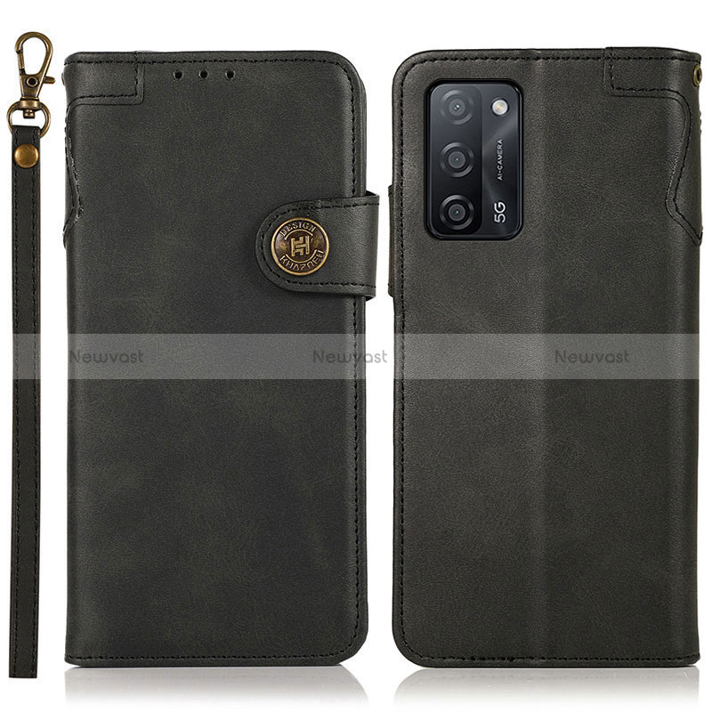 Leather Case Stands Flip Cover Holder K03Z for Oppo A53s 5G Black