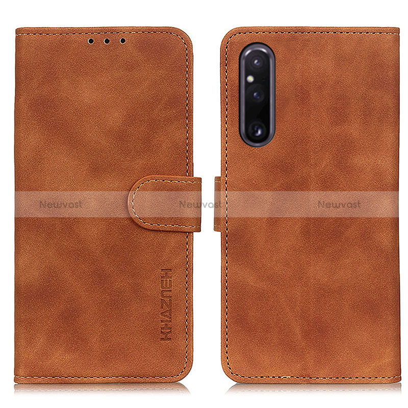Leather Case Stands Flip Cover Holder K03Z for Sony Xperia 1 V Brown