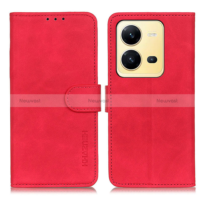 Leather Case Stands Flip Cover Holder K03Z for Vivo X80 Lite 5G Red