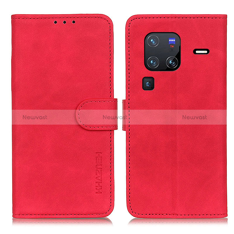 Leather Case Stands Flip Cover Holder K03Z for Vivo X80 Pro 5G Red