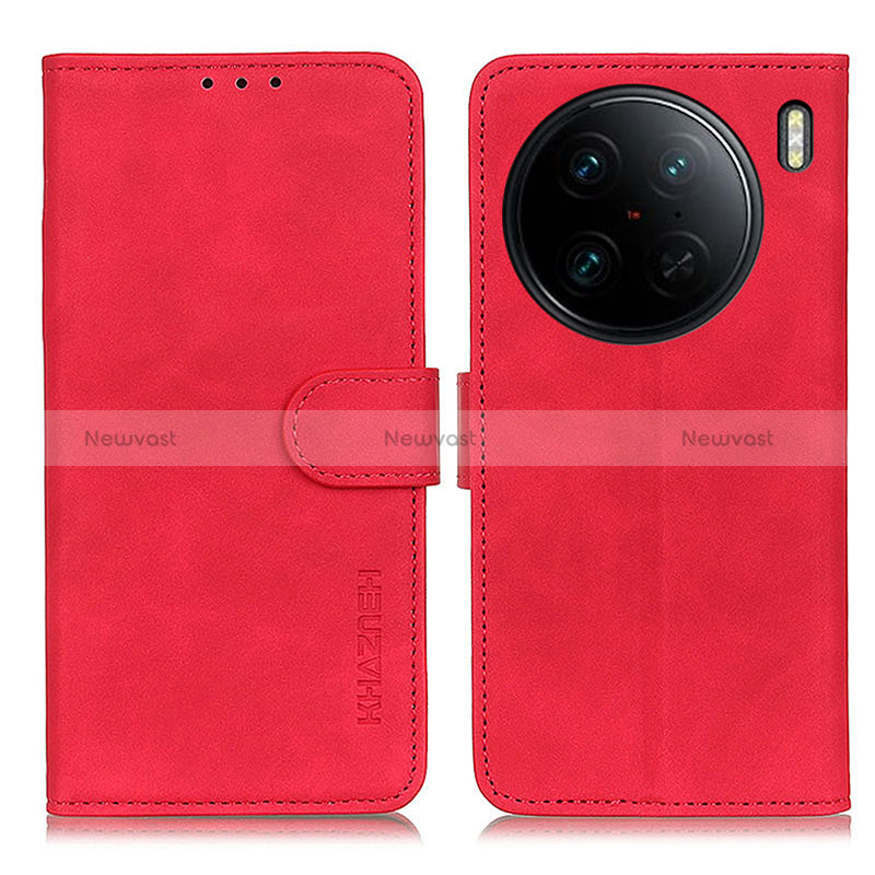Leather Case Stands Flip Cover Holder K03Z for Vivo X90 Pro 5G Red