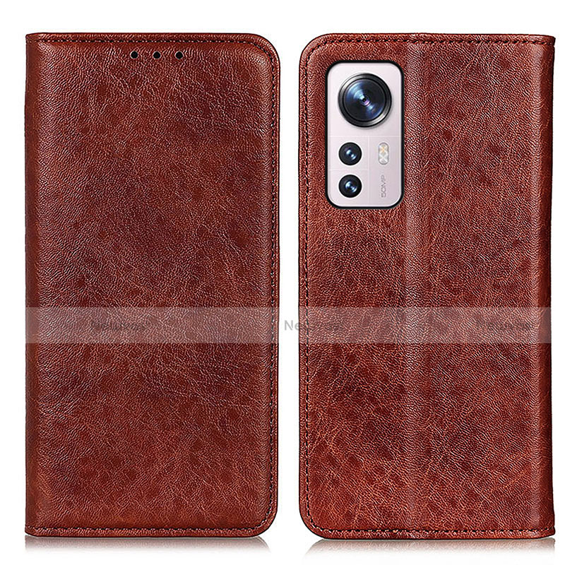 Leather Case Stands Flip Cover Holder K03Z for Xiaomi Mi 12 5G Brown