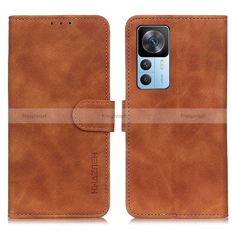 Leather Case Stands Flip Cover Holder K03Z for Xiaomi Mi 12T Pro 5G Brown