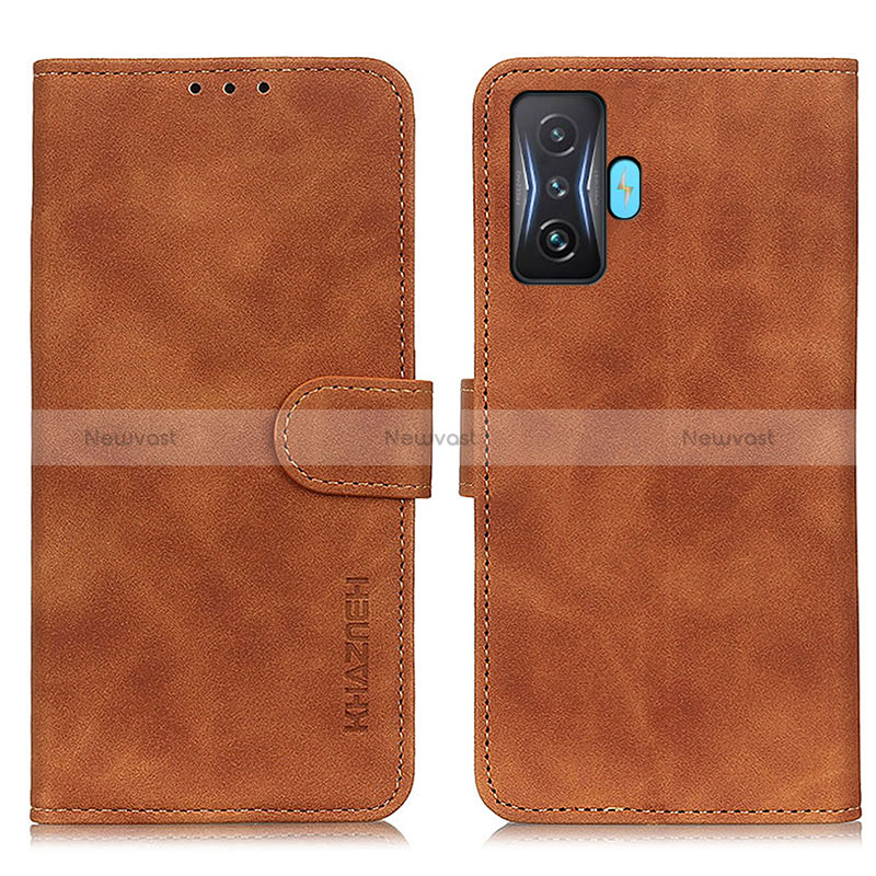 Leather Case Stands Flip Cover Holder K03Z for Xiaomi Poco F4 GT 5G Brown