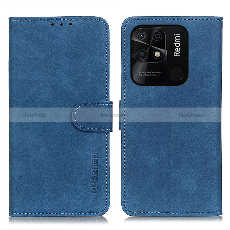 Leather Case Stands Flip Cover Holder K03Z for Xiaomi Redmi 10 India Blue