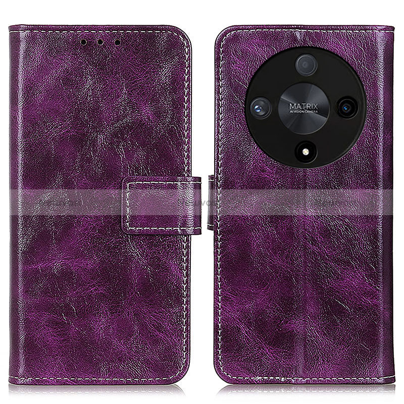 Leather Case Stands Flip Cover Holder K04Z for Huawei Honor X9b 5G Purple