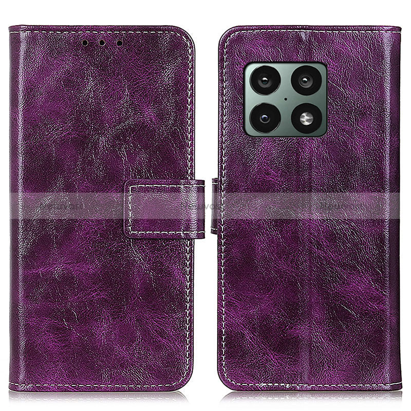 Leather Case Stands Flip Cover Holder K04Z for OnePlus 10 Pro 5G Purple