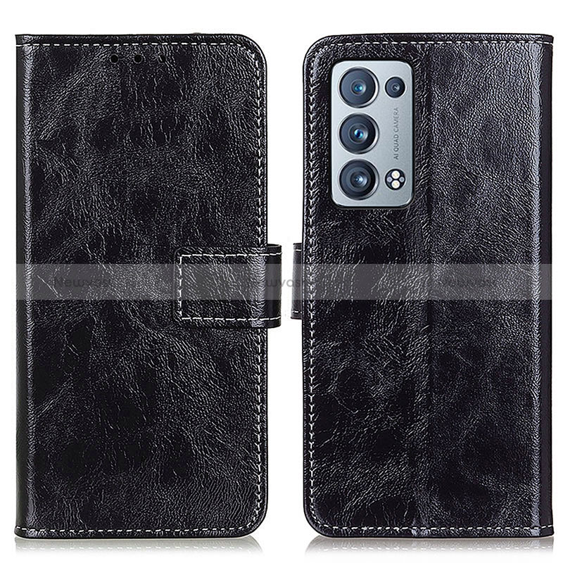 Leather Case Stands Flip Cover Holder K04Z for Oppo Reno6 Pro+ Plus 5G Black