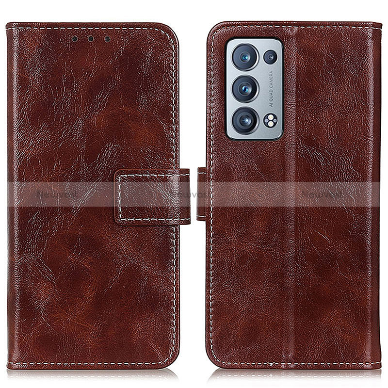 Leather Case Stands Flip Cover Holder K04Z for Oppo Reno6 Pro+ Plus 5G Brown