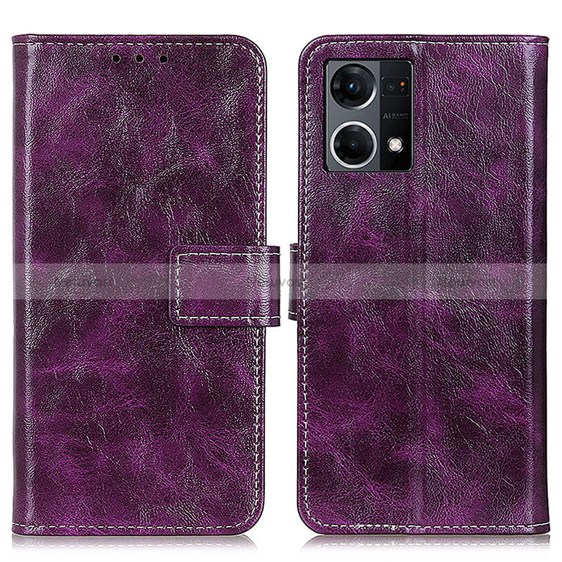 Leather Case Stands Flip Cover Holder K04Z for Oppo Reno7 4G Purple
