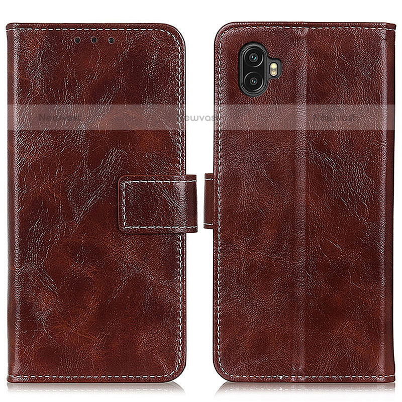 Leather Case Stands Flip Cover Holder K04Z for Samsung Galaxy XCover 6 Pro 5G Brown