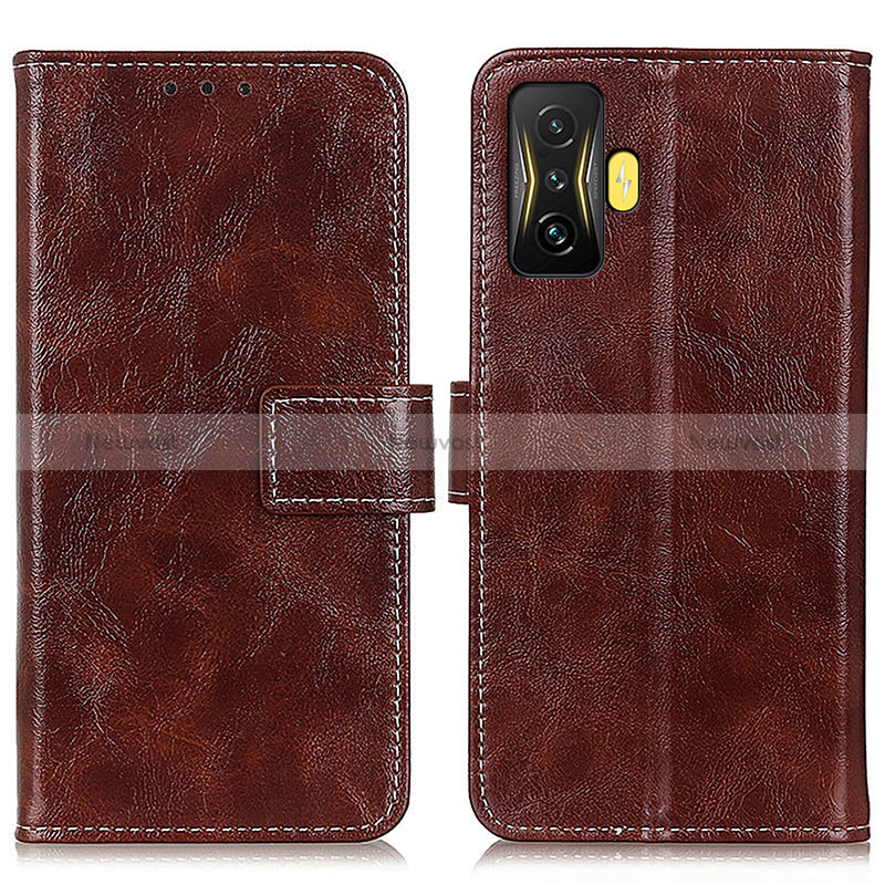 Leather Case Stands Flip Cover Holder K04Z for Xiaomi Poco F4 GT 5G Brown