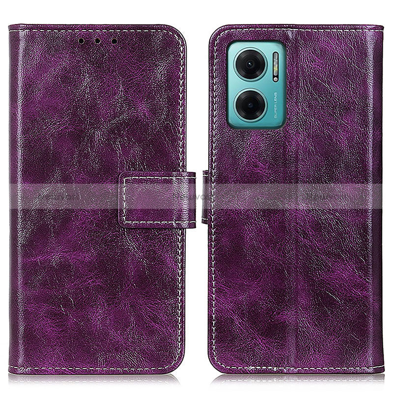 Leather Case Stands Flip Cover Holder K04Z for Xiaomi Redmi 10 5G Purple