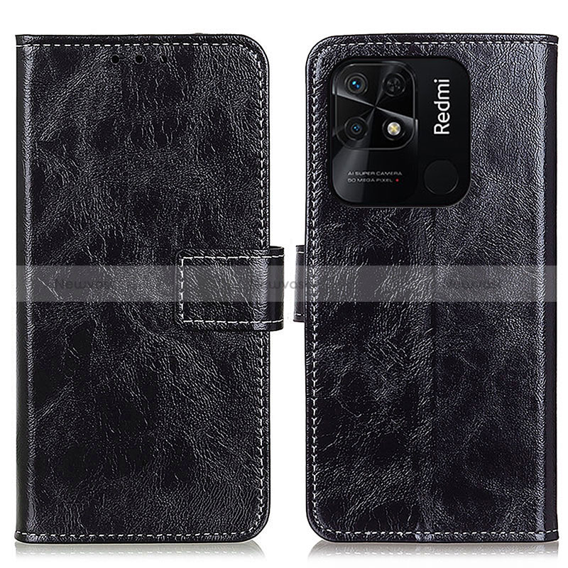 Leather Case Stands Flip Cover Holder K04Z for Xiaomi Redmi 10C 4G Black
