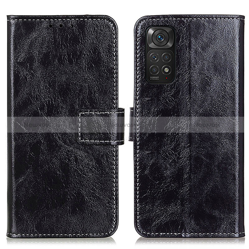 Leather Case Stands Flip Cover Holder K04Z for Xiaomi Redmi Note 11 4G (2022) Black