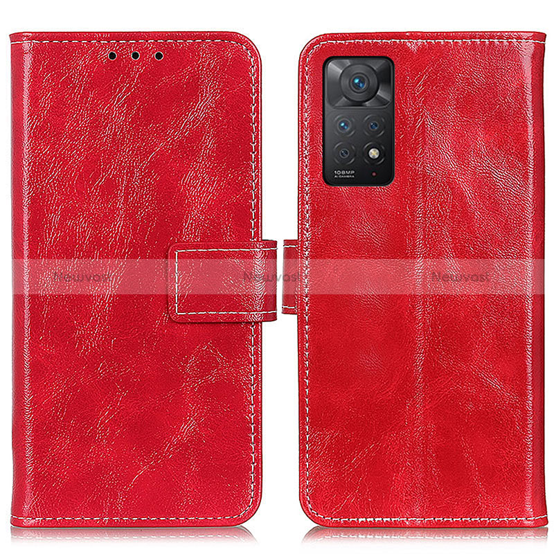 Leather Case Stands Flip Cover Holder K04Z for Xiaomi Redmi Note 11 Pro 4G Red