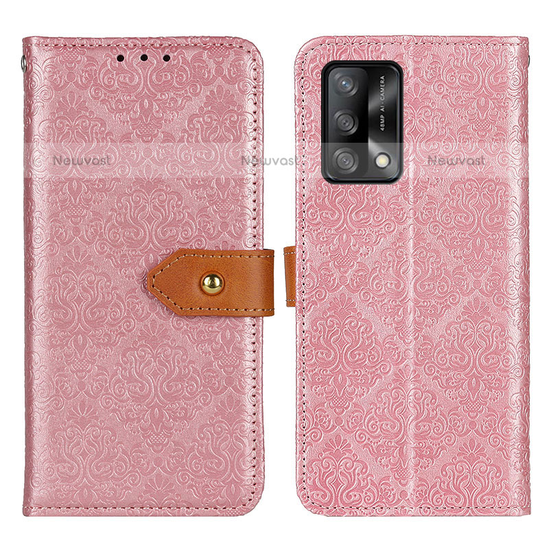 Leather Case Stands Flip Cover Holder K05Z for Oppo A74 4G Pink