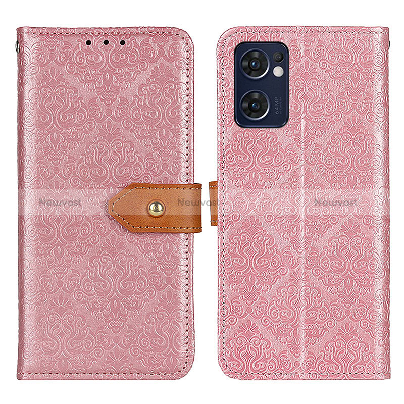 Leather Case Stands Flip Cover Holder K05Z for Oppo Reno7 5G Pink