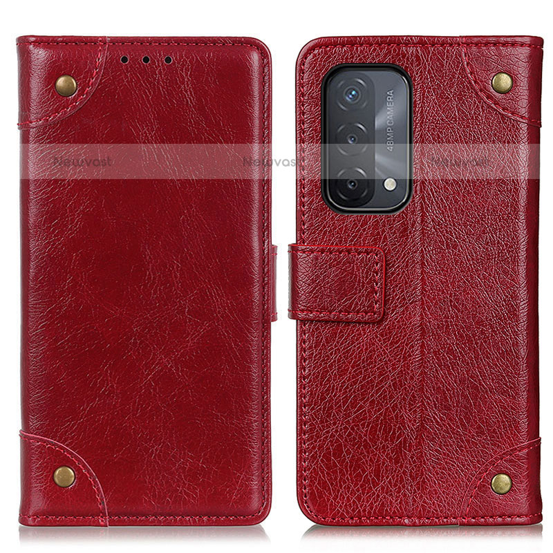 Leather Case Stands Flip Cover Holder K06Z for OnePlus Nord N200 5G Red