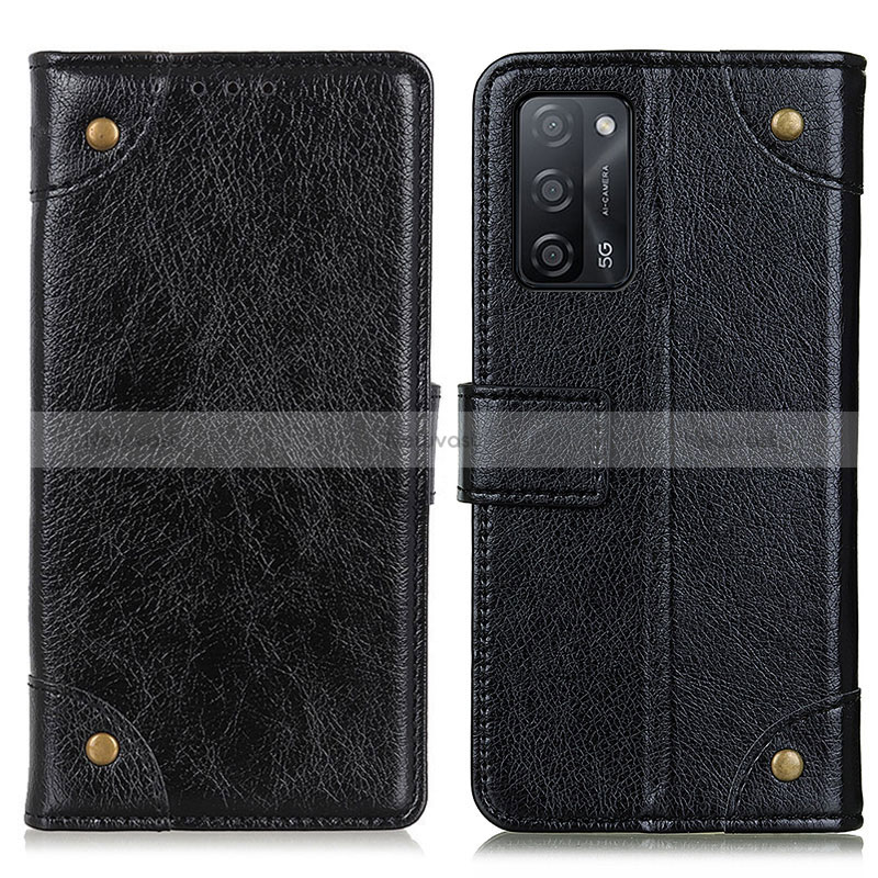 Leather Case Stands Flip Cover Holder K06Z for Oppo A53s 5G Black