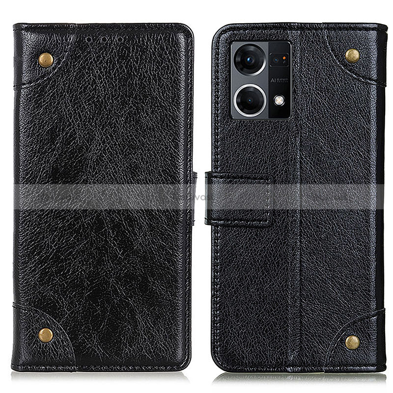 Leather Case Stands Flip Cover Holder K06Z for Oppo Reno7 4G Black