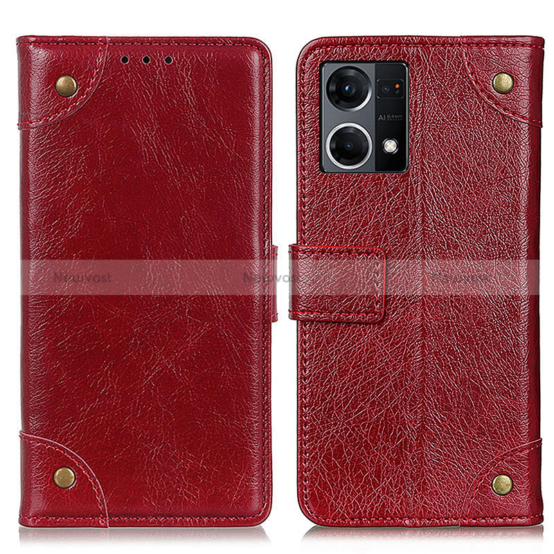Leather Case Stands Flip Cover Holder K06Z for Oppo Reno7 4G Red