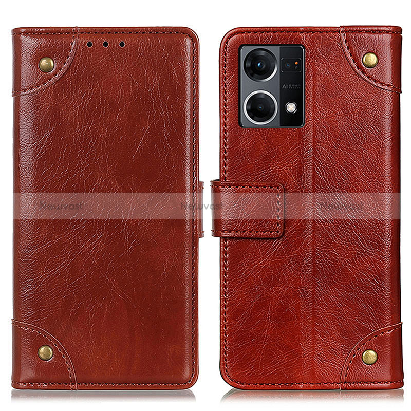Leather Case Stands Flip Cover Holder K06Z for Oppo Reno8 4G Light Brown