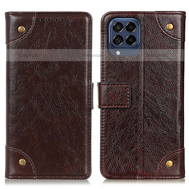 Leather Case Stands Flip Cover Holder K06Z for Samsung Galaxy M53 5G Brown