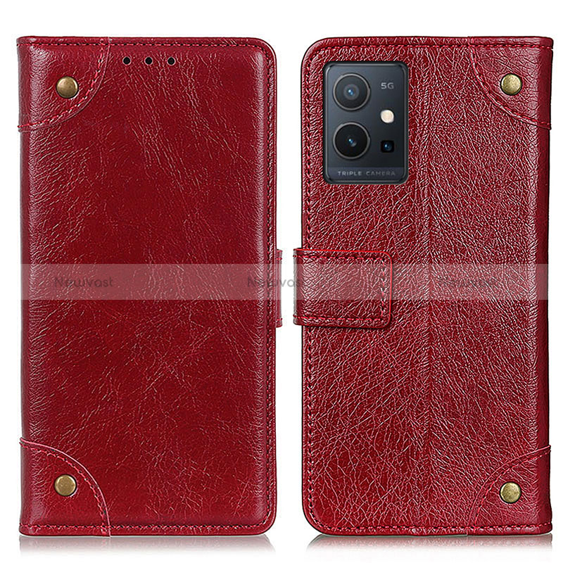 Leather Case Stands Flip Cover Holder K06Z for Vivo iQOO Z6 5G Red
