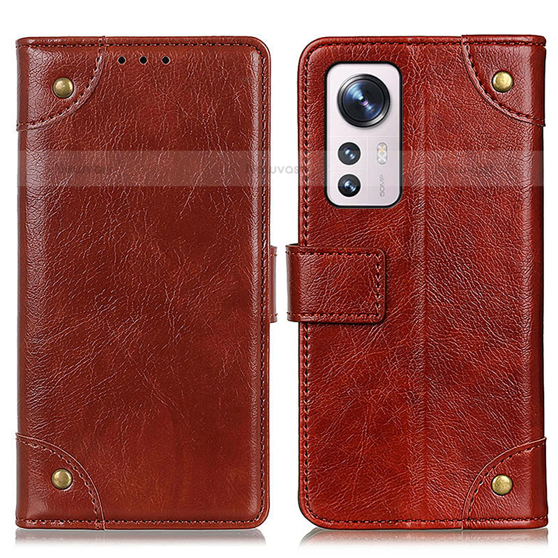 Leather Case Stands Flip Cover Holder K06Z for Xiaomi Mi 12 Pro 5G Light Brown
