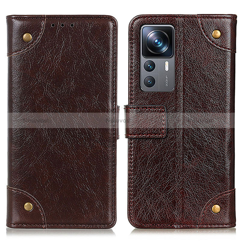 Leather Case Stands Flip Cover Holder K06Z for Xiaomi Mi 12T Pro 5G Brown