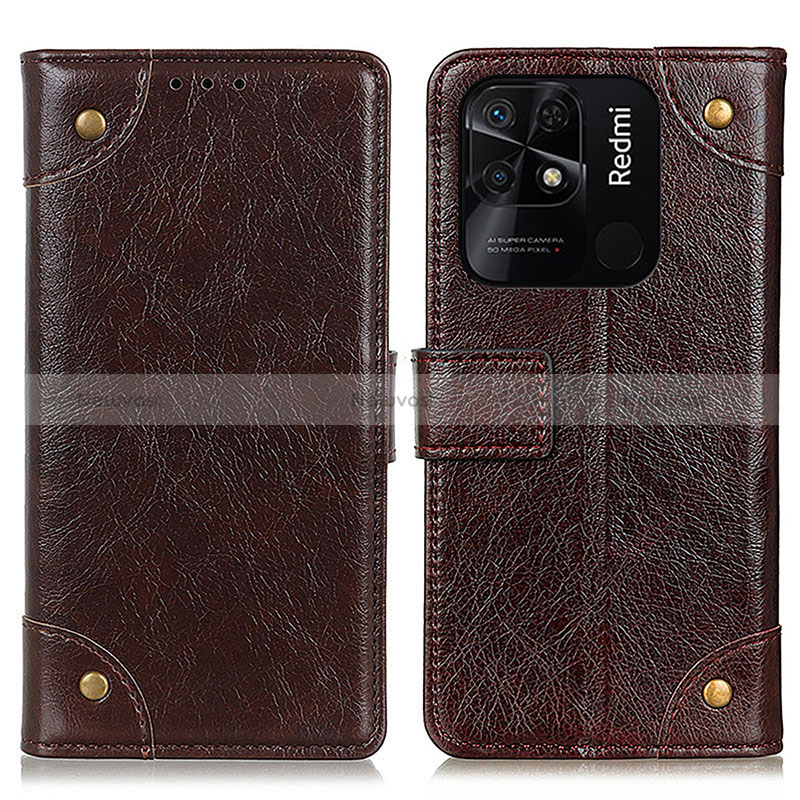Leather Case Stands Flip Cover Holder K06Z for Xiaomi Redmi 10 India Brown
