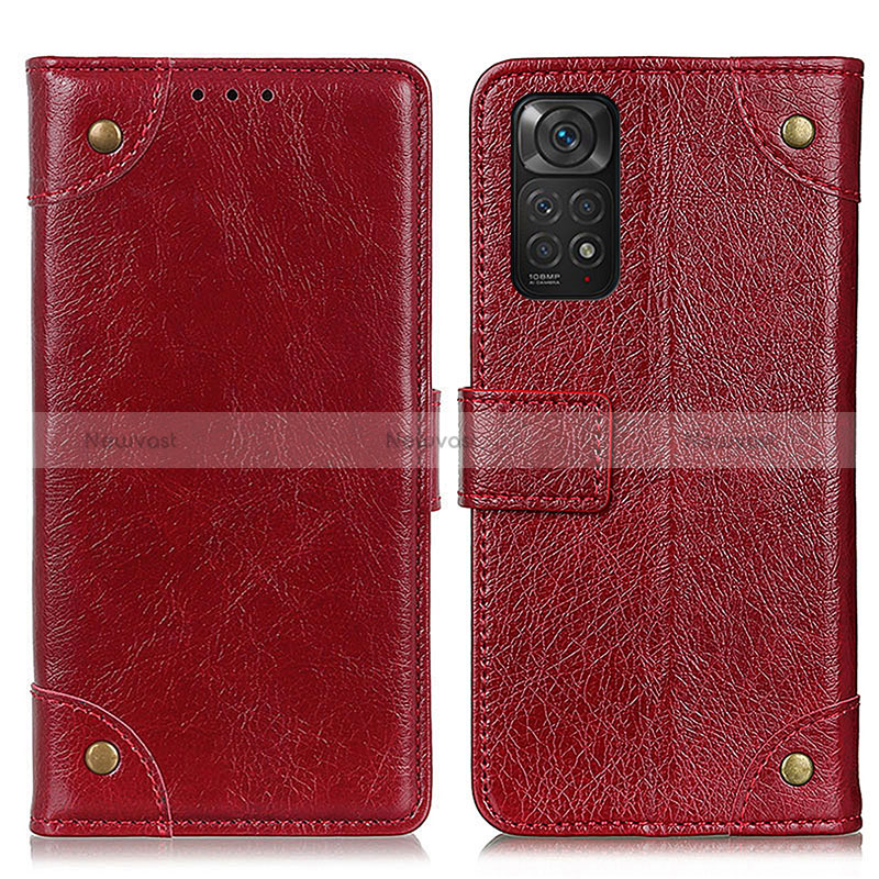 Leather Case Stands Flip Cover Holder K06Z for Xiaomi Redmi Note 11 4G (2022) Red