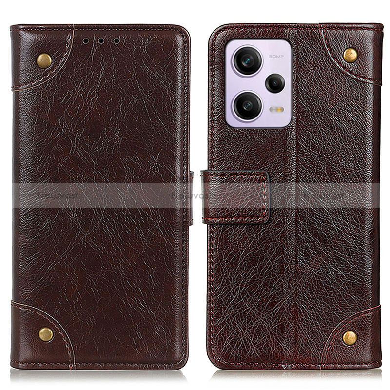 Leather Case Stands Flip Cover Holder K06Z for Xiaomi Redmi Note 12 Pro 5G Brown