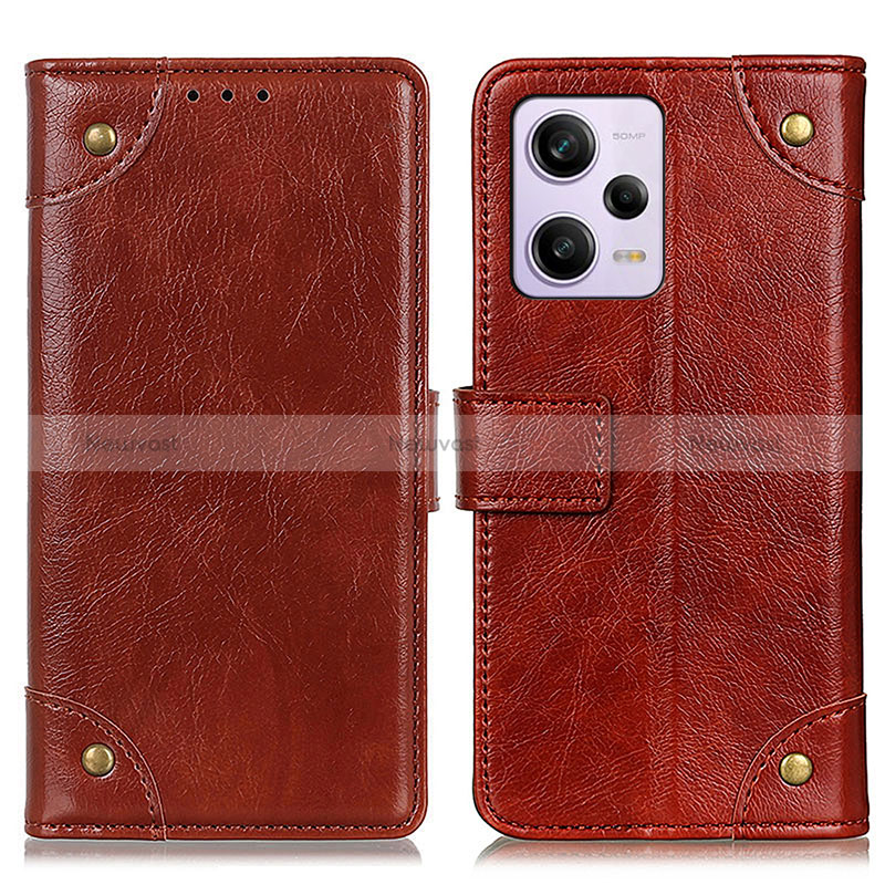 Leather Case Stands Flip Cover Holder K06Z for Xiaomi Redmi Note 12 Pro 5G Light Brown
