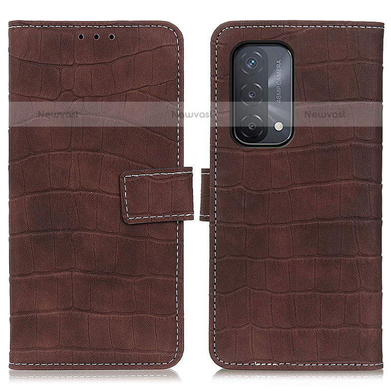 Leather Case Stands Flip Cover Holder K07Z for OnePlus Nord N200 5G Brown