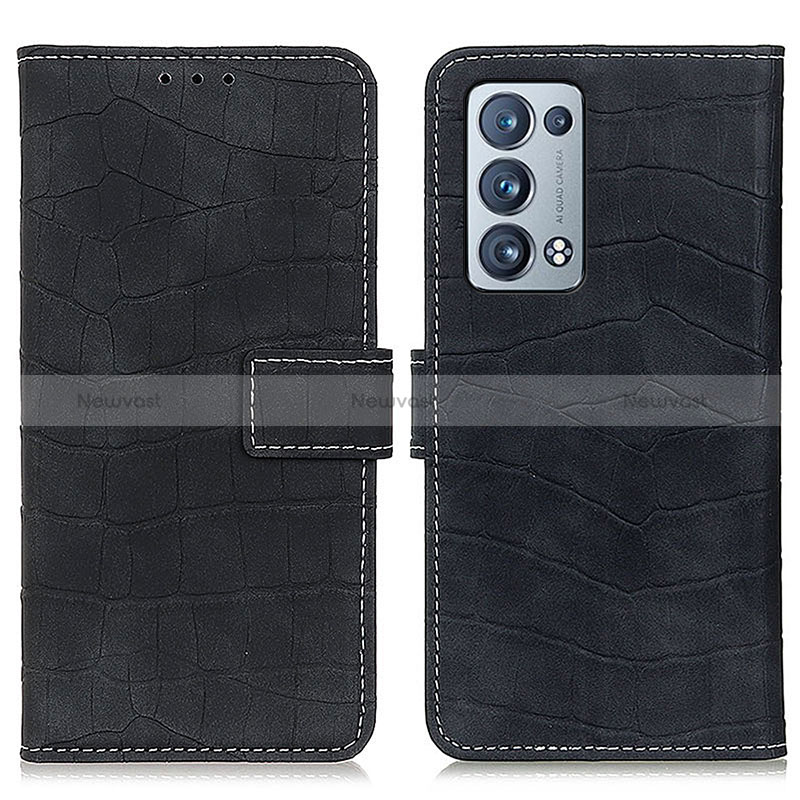Leather Case Stands Flip Cover Holder K07Z for Oppo Reno6 Pro 5G Black