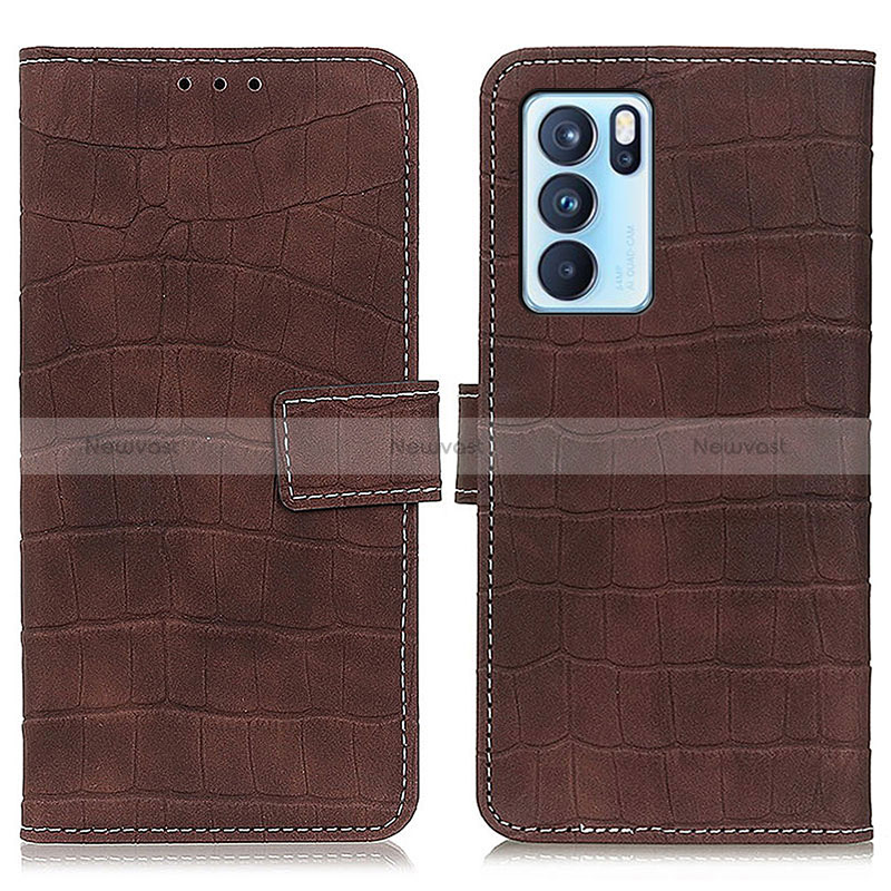 Leather Case Stands Flip Cover Holder K07Z for Oppo Reno6 Pro 5G India Brown