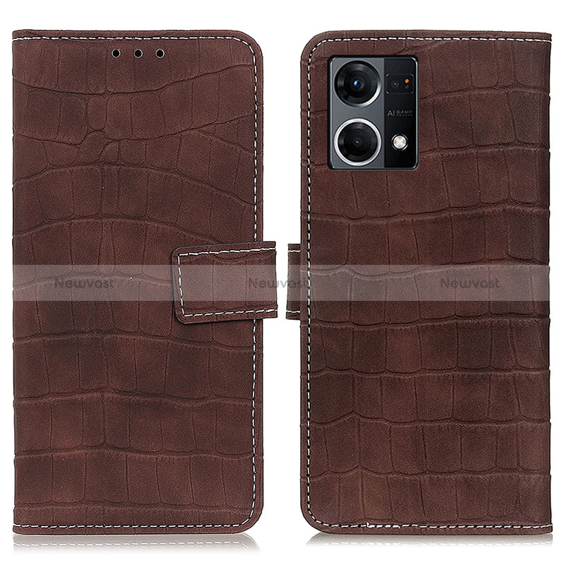 Leather Case Stands Flip Cover Holder K07Z for Oppo Reno7 4G Brown