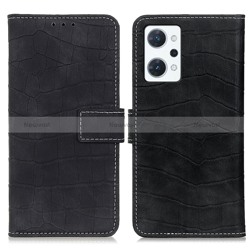 Leather Case Stands Flip Cover Holder K07Z for Oppo Reno7 A Black