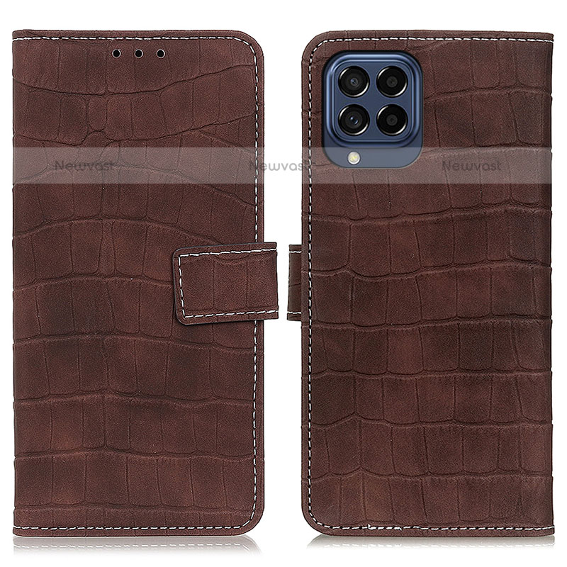 Leather Case Stands Flip Cover Holder K07Z for Samsung Galaxy M53 5G Brown
