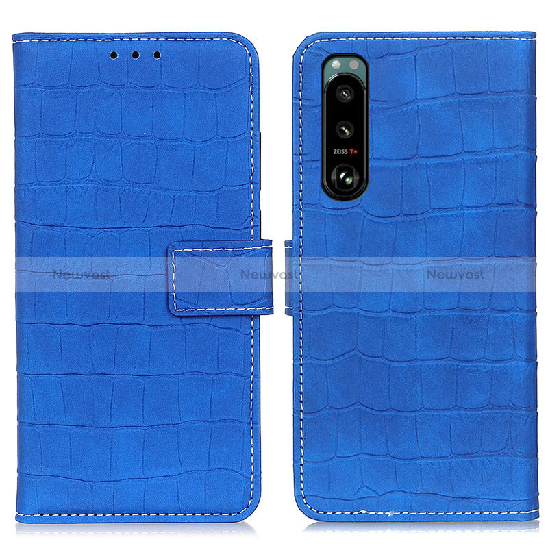 Leather Case Stands Flip Cover Holder K07Z for Sony Xperia 5 III Blue